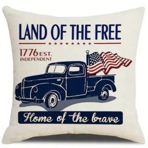 NEW LINEN BLEND PATRIOTIC "LAND OF THE FREE HOME OF THE BRAVE" PILLOW COVER